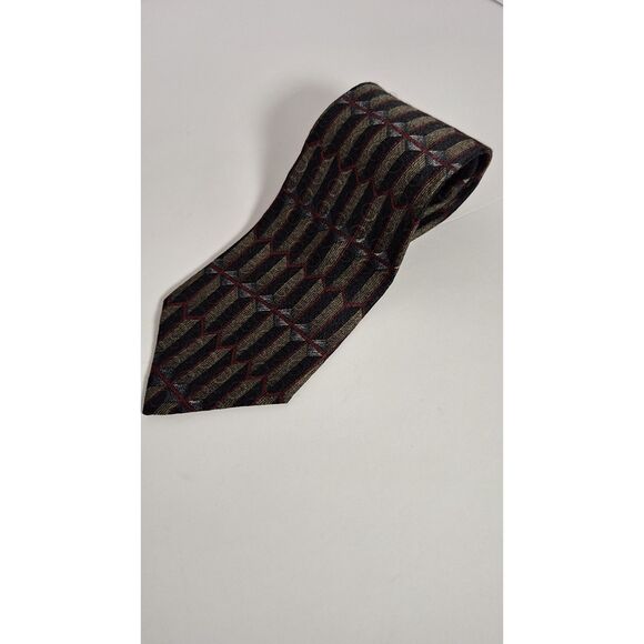 ALBERT NIPON Black Geometric All Silk Neck Tie Extra Long 60" - Picture 1 of 4